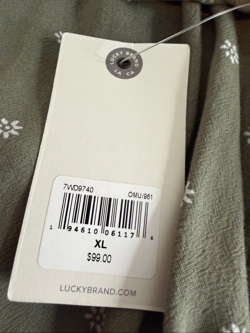 NWT ($99) Lucky Brand Olive Green Printed V-Neck Jumpsuit with Belt Sz XL - Picture 7 of 14